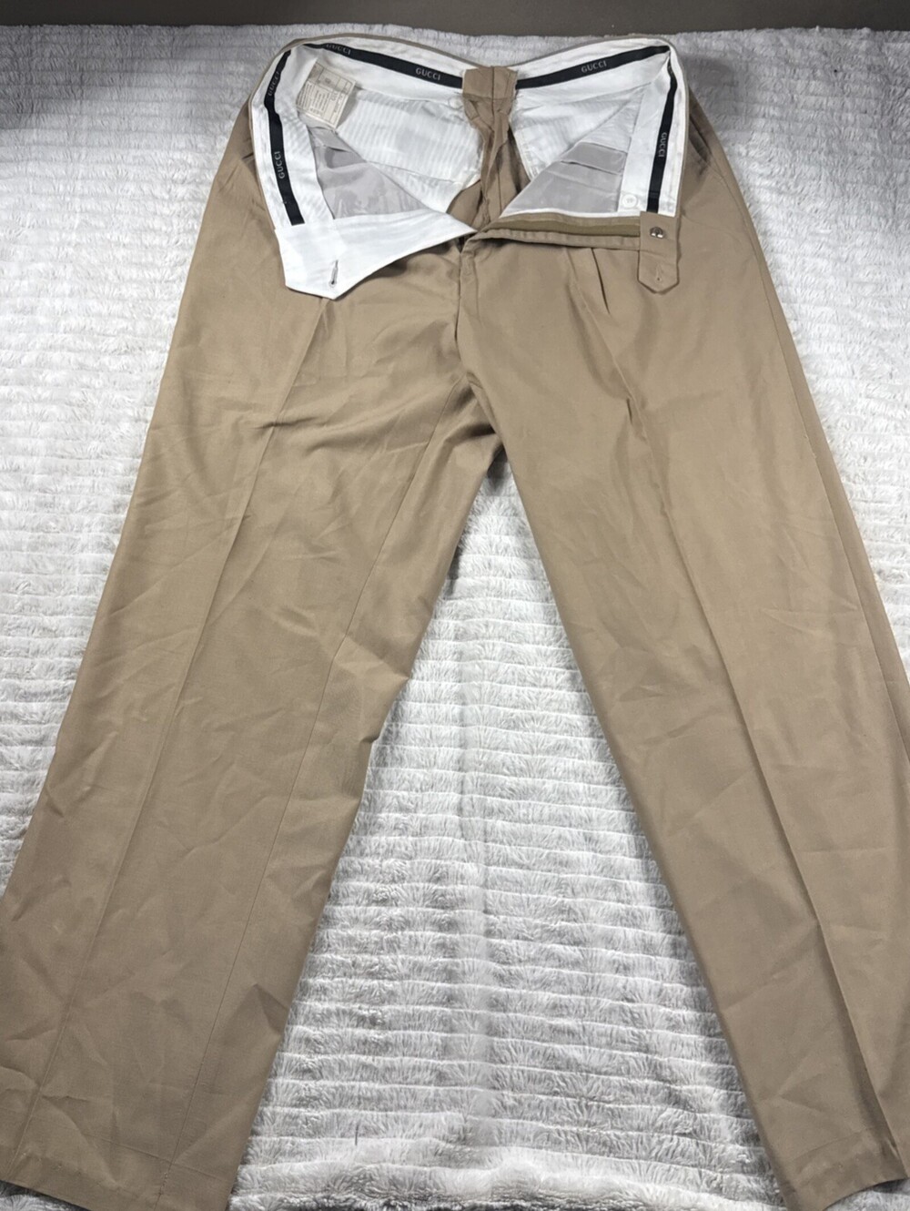 Gucci Men Wool Poly Beige Pants Trousers Size 40 Fits 32x31” France VTG 2001 EUC